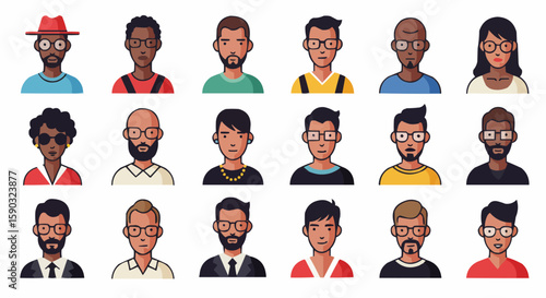 Diverse Male Avatars – Multicultural Faces with Hairstyles and Beards Pack