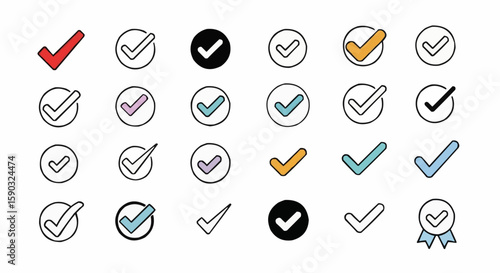 Checkmark Circle Icon Set – Verification, Confirm, and Selection UI Symbols