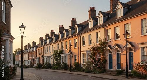 Modern English housing estate featuring new build homes with traditional charm and gardens.
