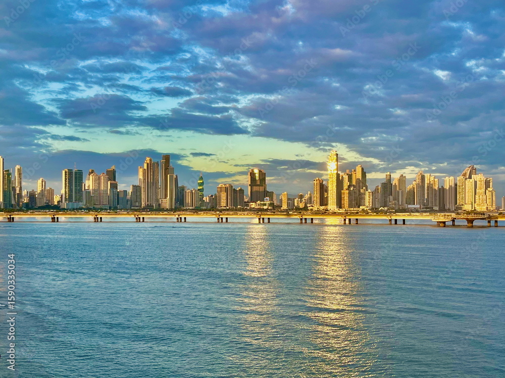 Fototapeta premium New Panama City at Sunset