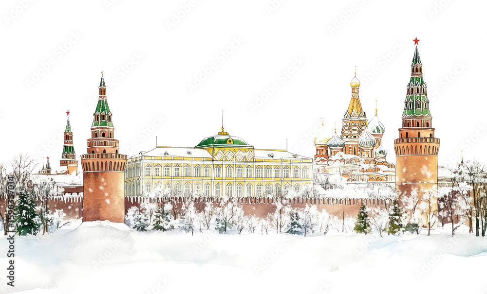 Fototapeta premium PNG Moscow in Russia landmarks architecture watercolor.
