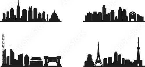 Iconic City Skylines A Stunning Collection of Urban Horizons, Featuring Detailed Cityscapes and Architectural Marvels