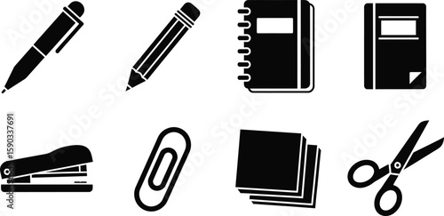 Essential Stationery Icons Pens, Pencils, Notebooks, and More for Your Projects