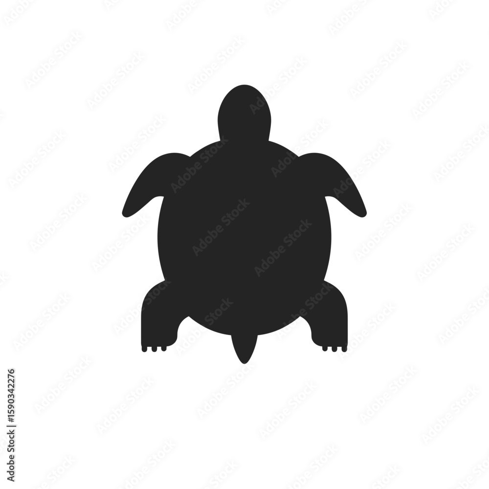 Fototapeta premium Black silhouette of a turtle from top view on white background 