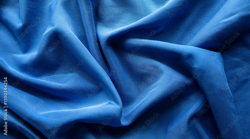 Close-up of vibrant blue fabric with soft folds and texture. The draped textile surface creates a sense of depth and movement, ideal for backgrounds, fashion, or material design themes. Close-up of vibrant blue fabric with soft folds and texture. The draped textile surface creates a sense of depth and movement, ideal for backgrounds, fashion, or material design themes.