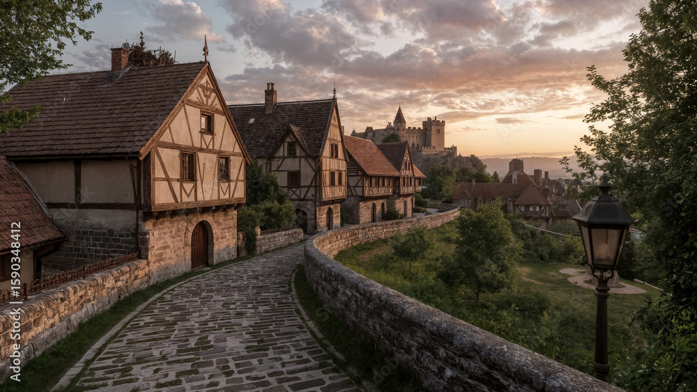 Naklejka premium old town in the evening
