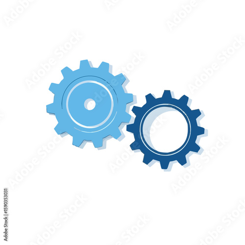 Vector illustration of two gears connected mechanical precise on white background, engineering concept
