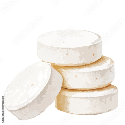 Stack of white pills watercolor illustration isolated on white background