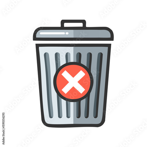 Trash Can with an X Icon: Symbol for No Trash, Stop Littering, or Recycling Refusal