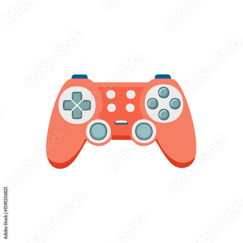 Orange Game Controller Isolated on White, Gaming Console, Joystick, Buttons, Digital Play, Entertainment