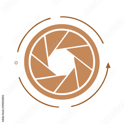 Aperture Logo Design Rotating Aperture with Arrow Shutter Camera Lens Photography Circle Concept, Round Icon