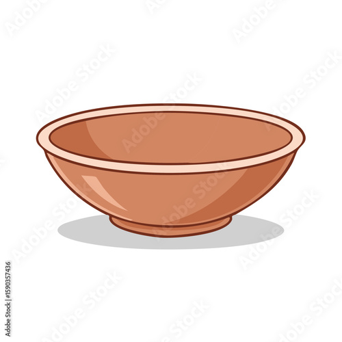 Cartoon illustration of an empty terracotta bowl for food or decorative purposes