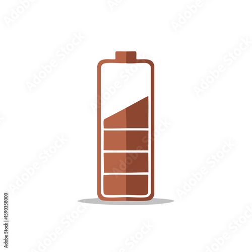 Battery icon depicting a brown battery with low level of charging on plain background energy storage indicator
