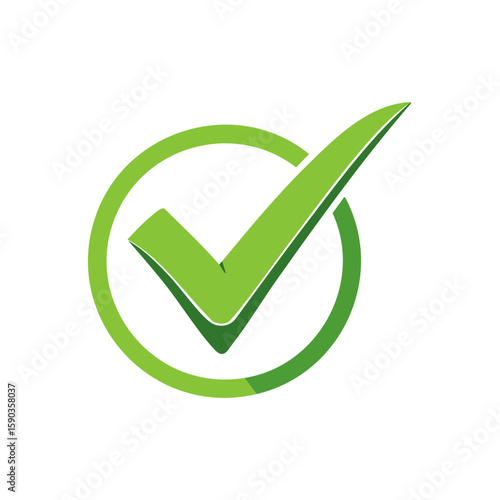 Lime Green Checkmark Symbol in a Circle Signifying Correctness and Approval on a White Background