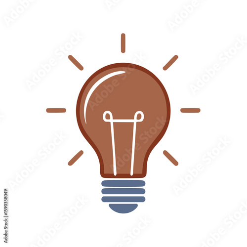 Stylized lightbulb emitting light, creative ideas and invention, cartoon style illustration.