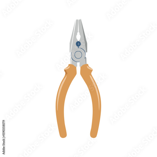 Illustration of metal long nose pliers with orange handle for repair and construction
