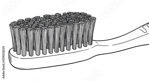 Detailed Line Drawing of a Toothbrush Head and Handle