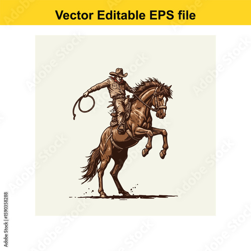 Cowboy riding a horse in a dynamic illustration