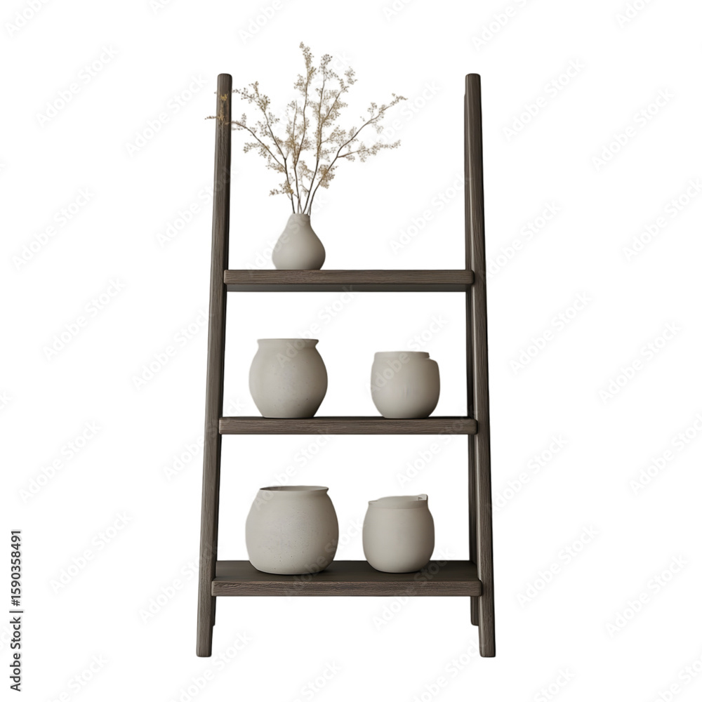 Fototapeta premium A detailed portrayal of a modern Display Cabinet with glass-front panels, elegant shelving, and refined detailing, isolated on transparent background