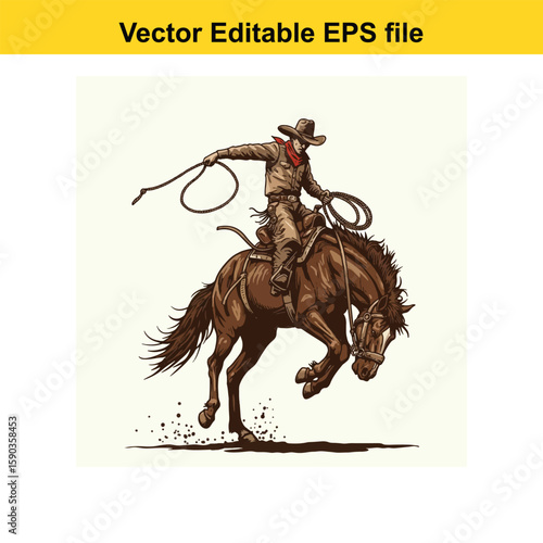 Cowboy riding a horse in a dynamic illustration