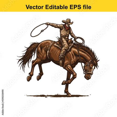 Cowboy riding a horse in a dynamic illustration