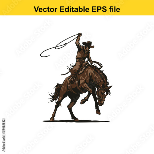 Cowboy riding a horse in a dynamic illustration