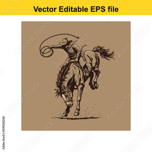 Cowboy riding a horse in a dynamic illustration