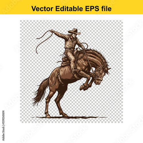 Cowgirl riding a horse in silhouette isolated on white background