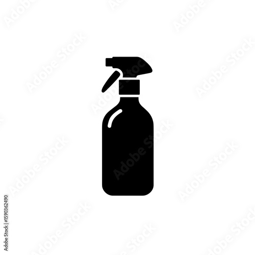 Flat vector illustration of a spray bottle icon in black silhouette.
