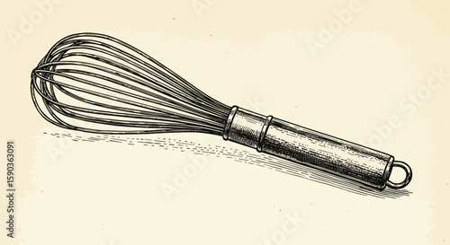 Vintage Hand-Drawn Whisk with Detailed Metal Structure