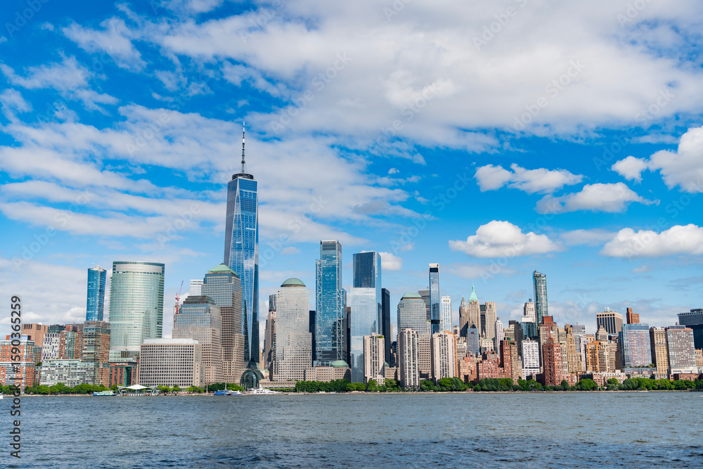 Obraz premium New York, NYC United States. View of New York city skyline in Midtown Manhattan. USA, NYC, NY, Manhattan. American financial capital city. Lower Manhattan skyline. New York from New Jersey. Downtown
