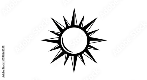 Vector shining sun vector illustration with black rays and circle shape for summer and weather designs, clip art