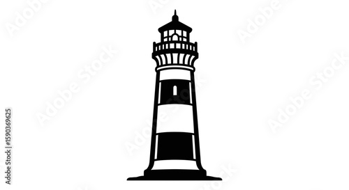 Vector black and white lighthouse vector image for nautical designs and coastal themed projects and illustrations