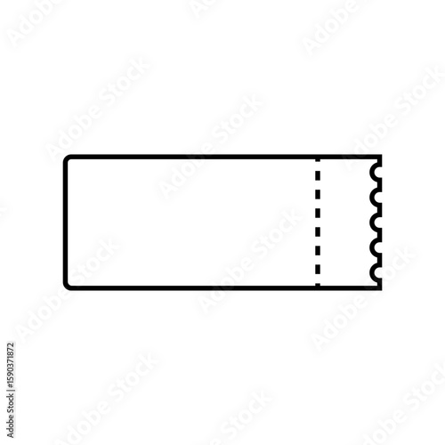 Blank ticket icon. Admit stub outline. Coupon rectangle vector. Tear edge symbol.