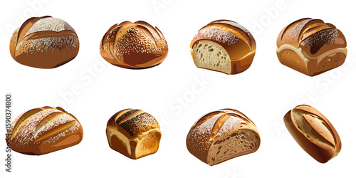 Multiple vector illustrations of delicately drawn bread

