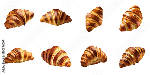 Multiple vector illustrations of delicately drawn croissants

