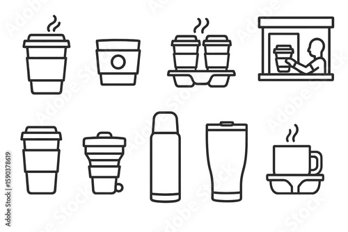 Coffee and tea line icon set. beverage, cafe, drinkware outline style collection