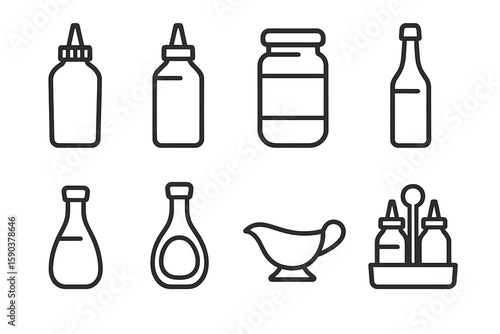 Condiment, sauce outline icon set. kitchen essentials and cooking icons collection