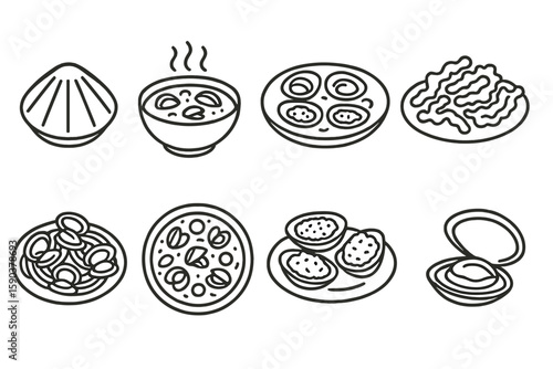 Food and dining outline icon set: culinary, cuisine, meal, beverage, dish, gourmet