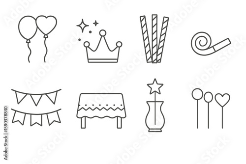 Celebration, party outline icon set. event, festive decoration in sleek outline design