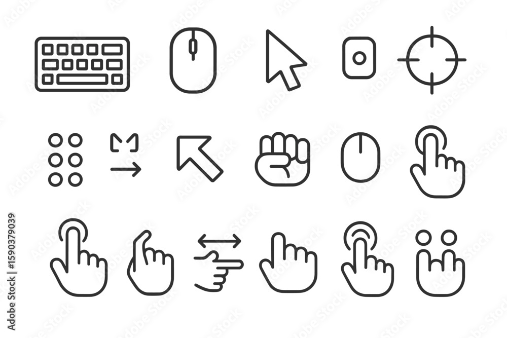 User interface line icon set. navigation, gestures, click icons outline collection User interface line icon set. navigation, gestures, click icons outline collection