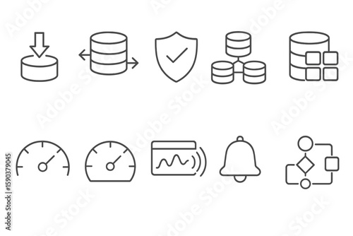 Workflow and database outline icon set. data management and process icons collection