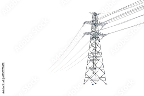 Power Line Tower Isolated on Transparent Background for Energy Projects