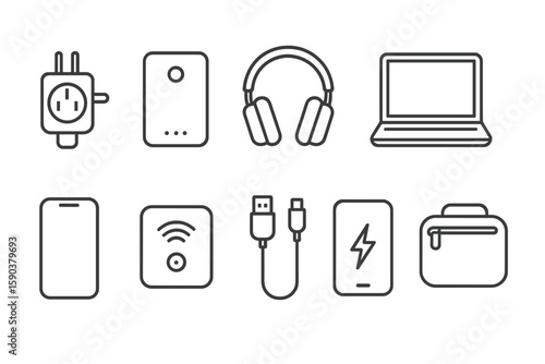 Electronics and device line icon set. gadgets, technology symbols in outline format
