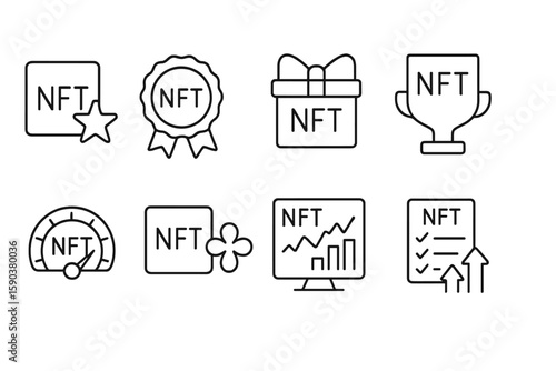 Cryptocurrency, nft outline icon set. blockchain, digital assets line icons collection