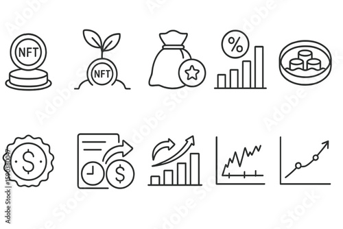 Cryptocurrency finance icon set. blockchain, nft, investment icons line collection