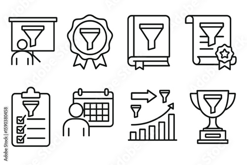 Business, marketing outline icon set. strategy, funnel, success icons in line art
