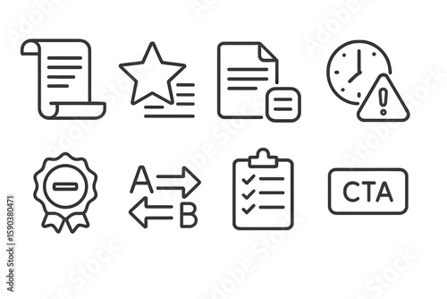 Business and productivity line icon set. office, organization, task management
