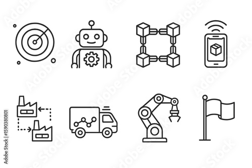 Technology and robotics line icon set. innovation, automation, ai collection