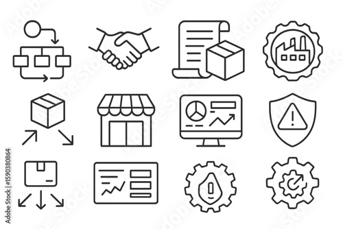 Business and operations outline icon set. workflow, logistics, analytics symbols